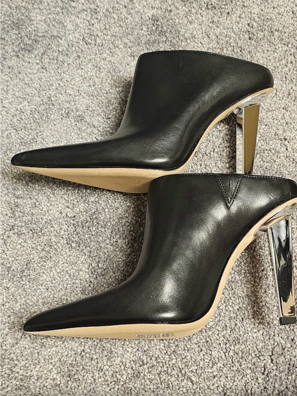 Michael Kors Black Leather Pointed Mule Heels